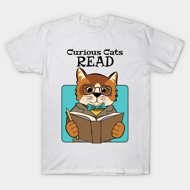 Curious Cats Read T-Shirt by Sue Cervenka